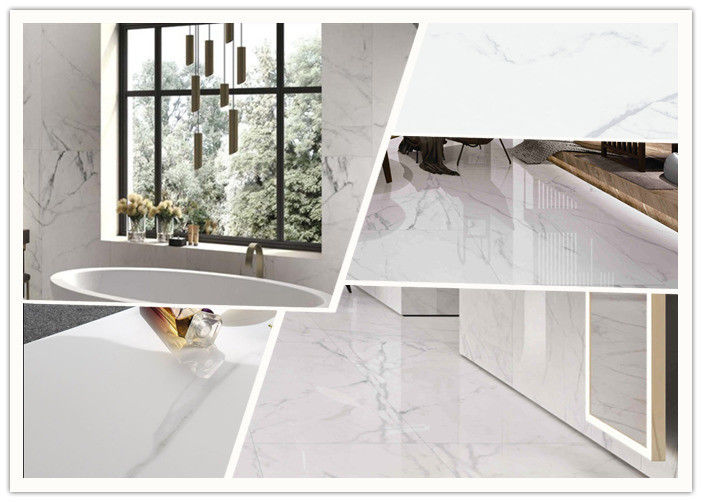 Super White Carrara Polished Porcelain Tile 24x48 Size 12 Mm Thickness
