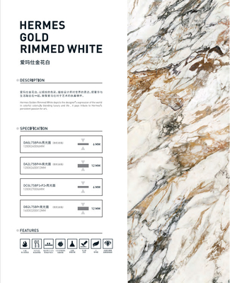 Hermes Gold Rimmed White Colour Marble Slab Polished Granite Floor Tiles Slab Stone Countertops 1200*2700*6mm