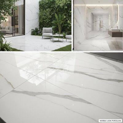 Indoor And Outdoor Flooring And Wall Cladding Marble Look Porcelain Tile Polished Surface Texture Smooth Slightly Textured Durable Elegant