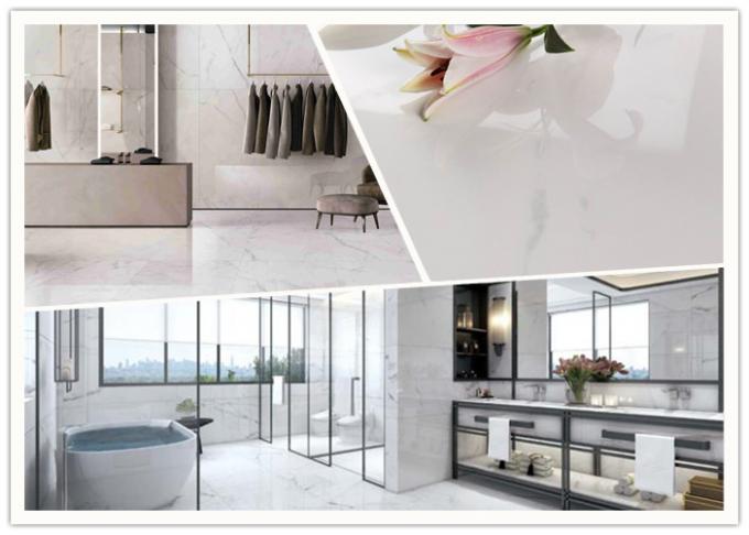 Super White Carrara Polished Porcelain Tile , Ceramic Marble Floor Tiles